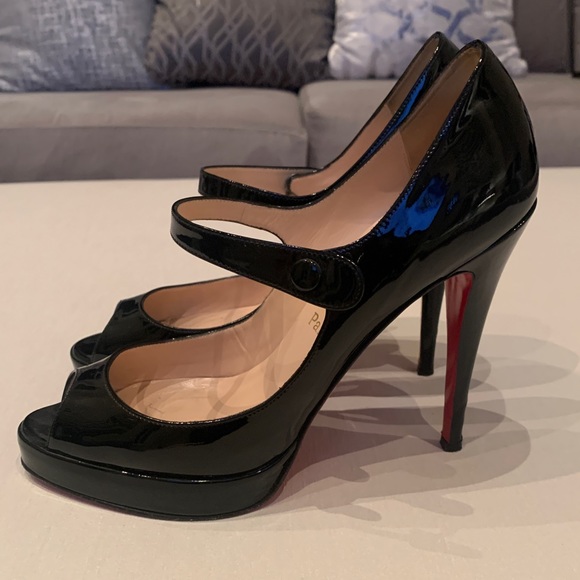 Christian Louboutin black patent open toe pumps - Picture 4 of 8